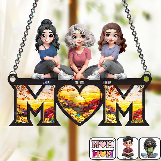 I Love You, Mom - Personalized Mother Window Hanging Suncatcher Ornament