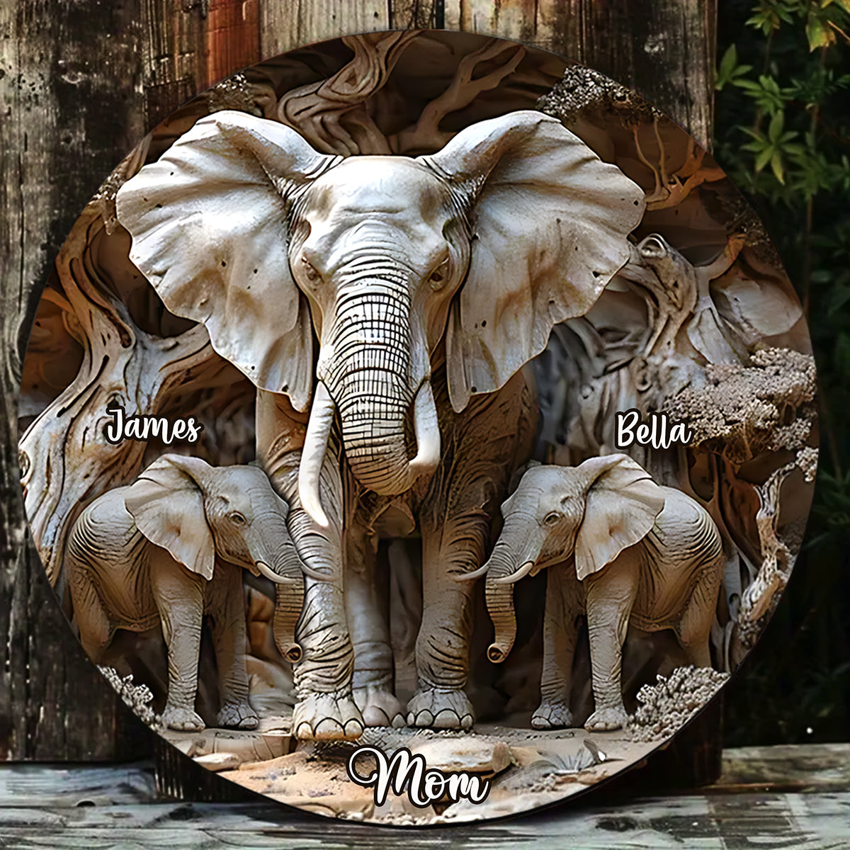 Cadeau pour maman et ses enfants, grand-mère… - Pierre ronde personnalisée en forme d'éléphant
