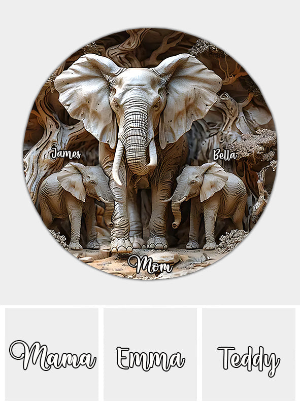 Cadeau pour maman et ses enfants, grand-mère… - Pierre ronde personnalisée en forme d'éléphant