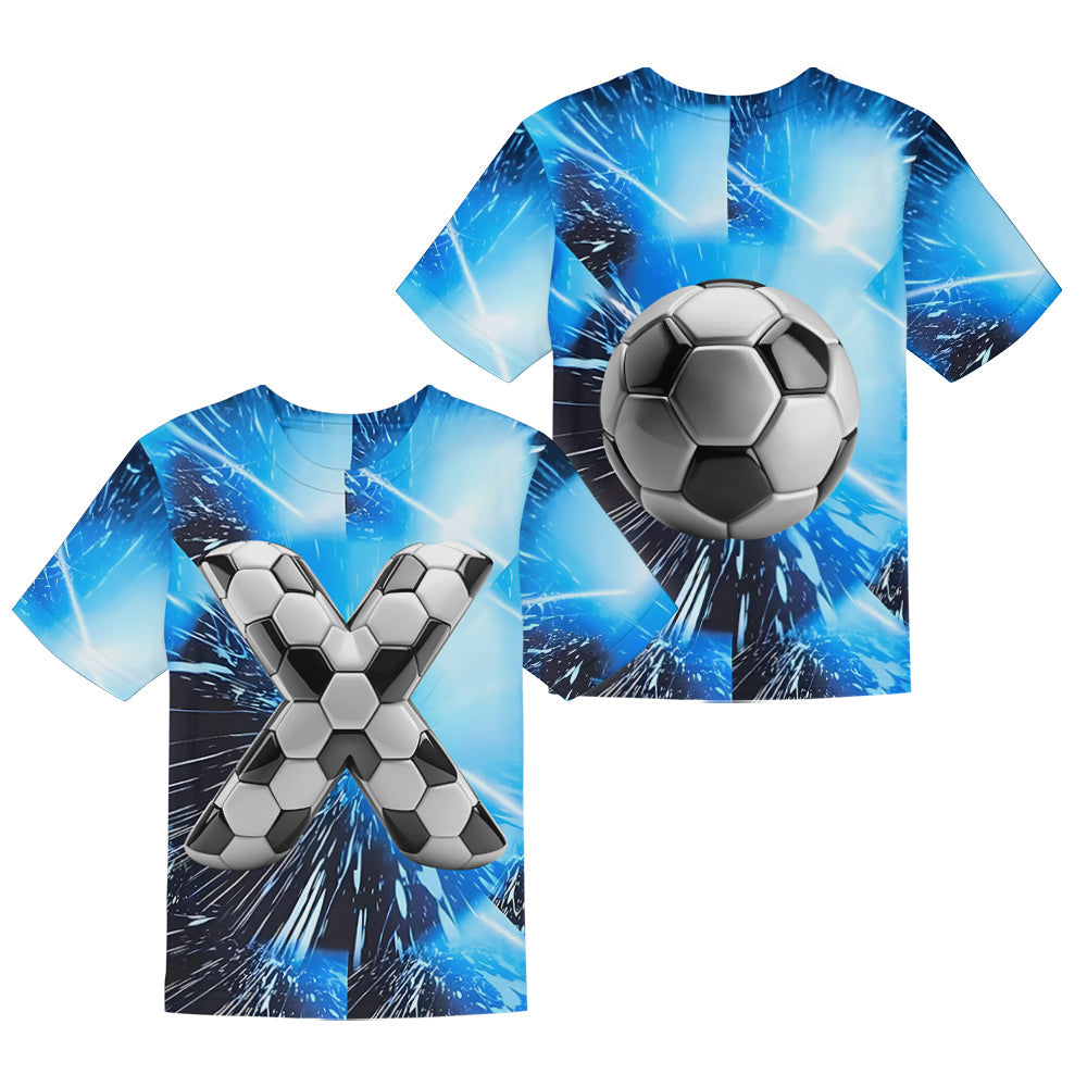Cooles Fußball-Alphabet – Personalisiertes Fußball-T-Shirt und Shorts für Kinder