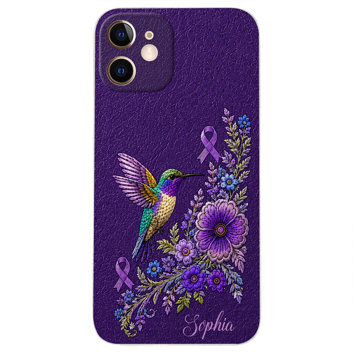 Purple Awareness – Personalized Alzheimer Awareness 3D Embossed Leather Phone Case