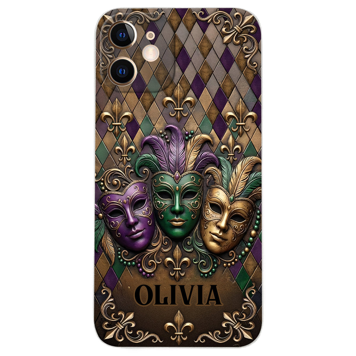 Mardi Gras Fleur de Lis - Étui de téléphone en cuir personnalisé Mardi Gras