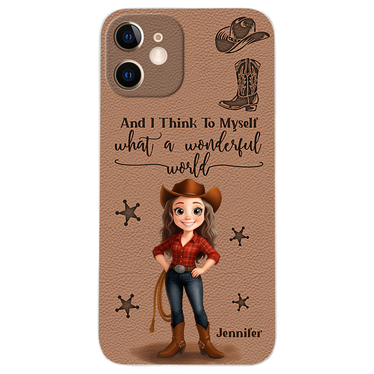 Cowgirl What A Wonderful World - Étui de téléphone en cuir personnalisé Cowgirl