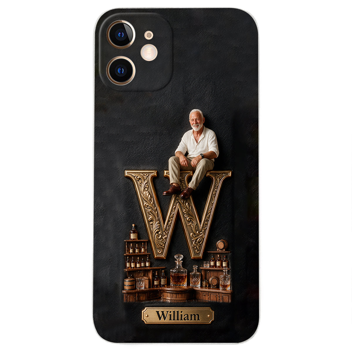 Alphabet Initial For Whiskey, Bourbon... Lovers - Personalized Whisky 3D Embossed Leather Phone Case