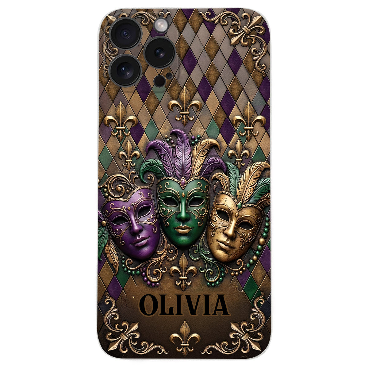 Mardi Gras Fleur de Lis - Étui de téléphone en cuir personnalisé Mardi Gras