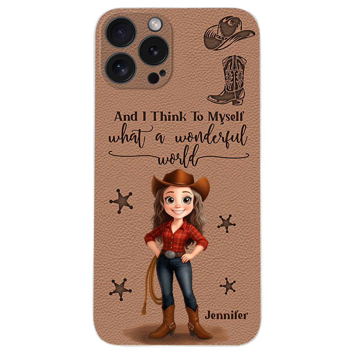 Cowgirl What A Wonderful World - Étui de téléphone en cuir personnalisé Cowgirl