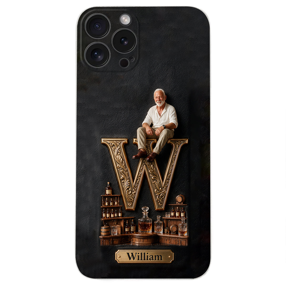 Alphabet Initial For Whiskey, Bourbon... Lovers - Personalized Whisky 3D Embossed Leather Phone Case