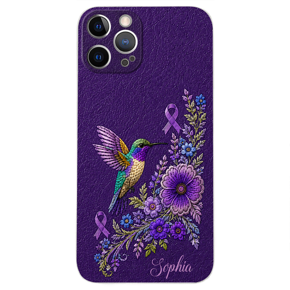 Purple Awareness – Personalized Alzheimer Awareness 3D Embossed Leather Phone Case