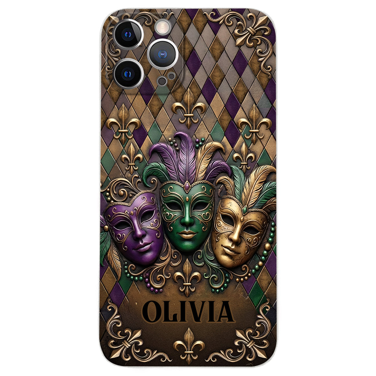 Mardi Gras Fleur de Lis - Étui de téléphone en cuir personnalisé Mardi Gras