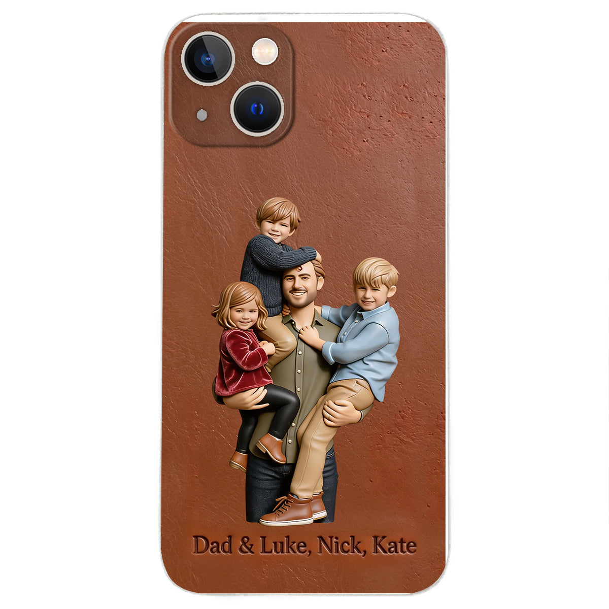 Best Dad Ever - Personalized Father 3D Embossed Leather Phone Case