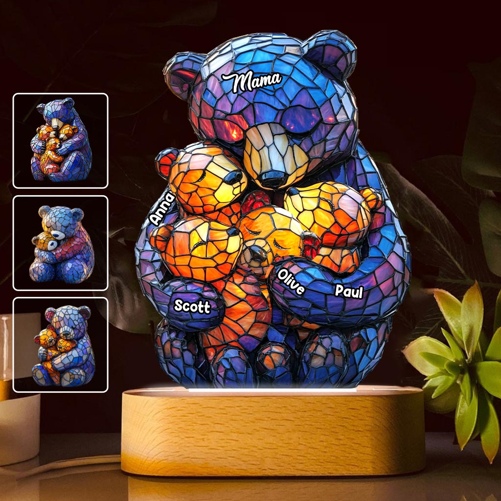 Mama Bear - Personalized Mother Shaped Plaque Light Base