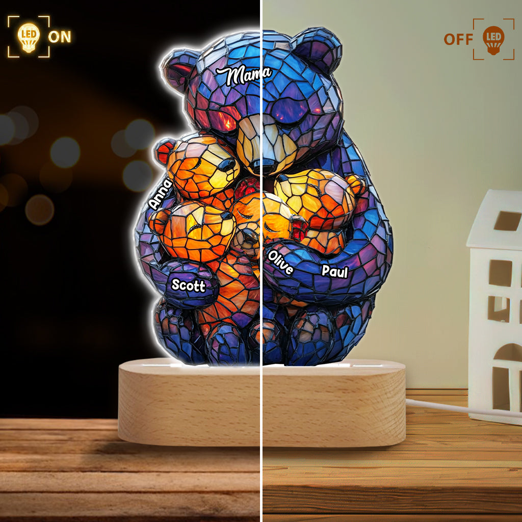 Mama Bear - Personalized Mother Shaped Plaque Light Base