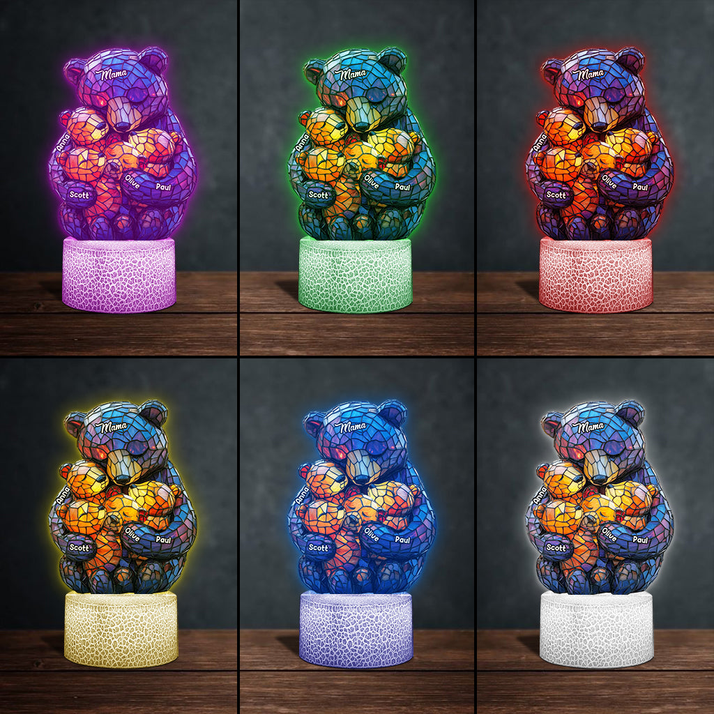 Mama Bear - Personalized Mother Shaped Plaque Light Base