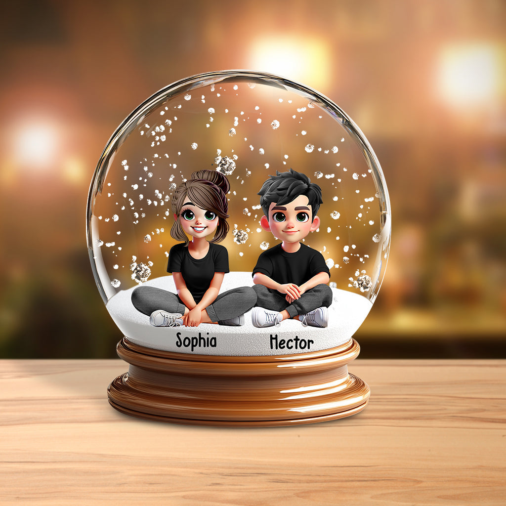Cute Couple In Snow Globe - Personalized Couple Custom Shaped Acrylic Plaque