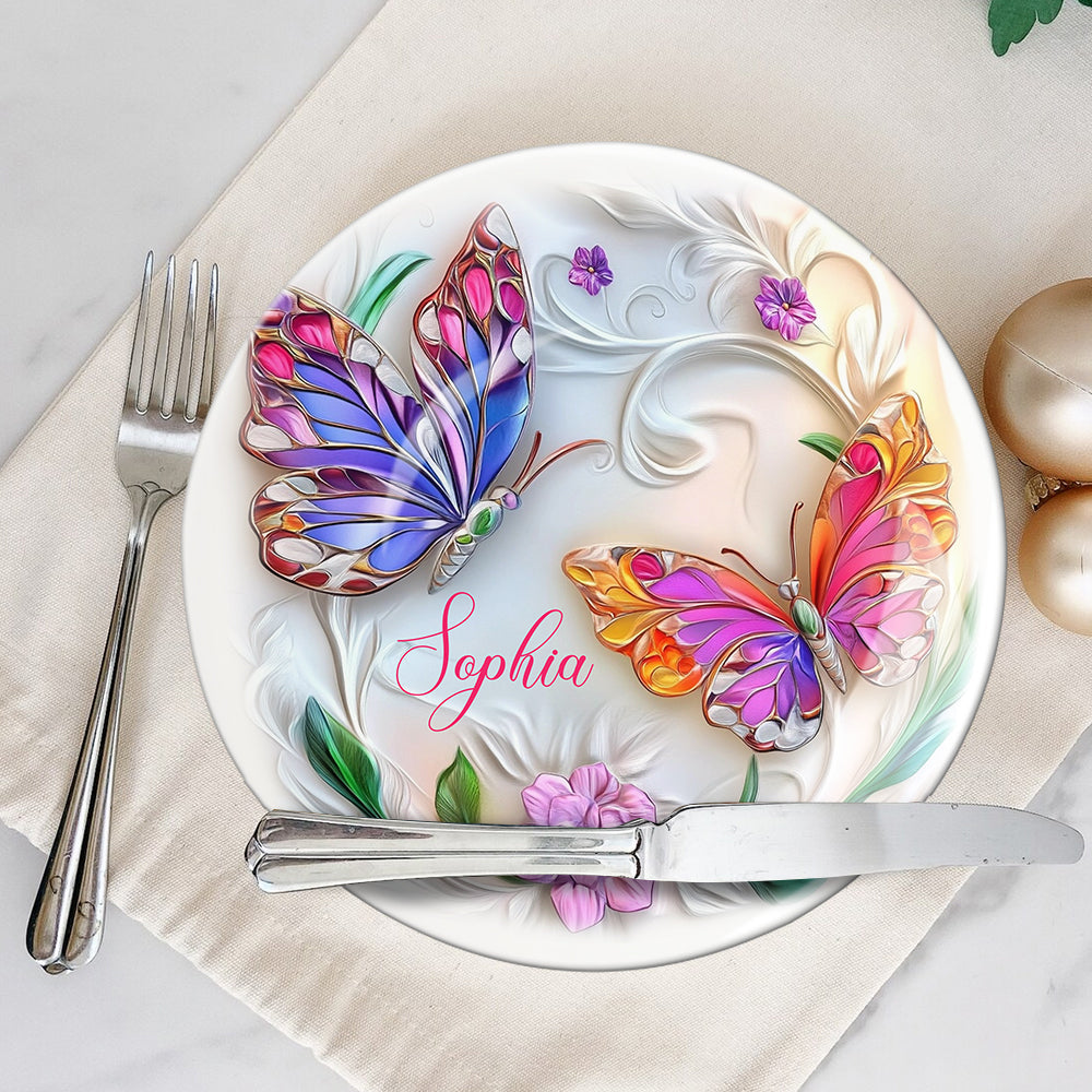 Superbe assiette ronde en céramique personnalisée avec papillon