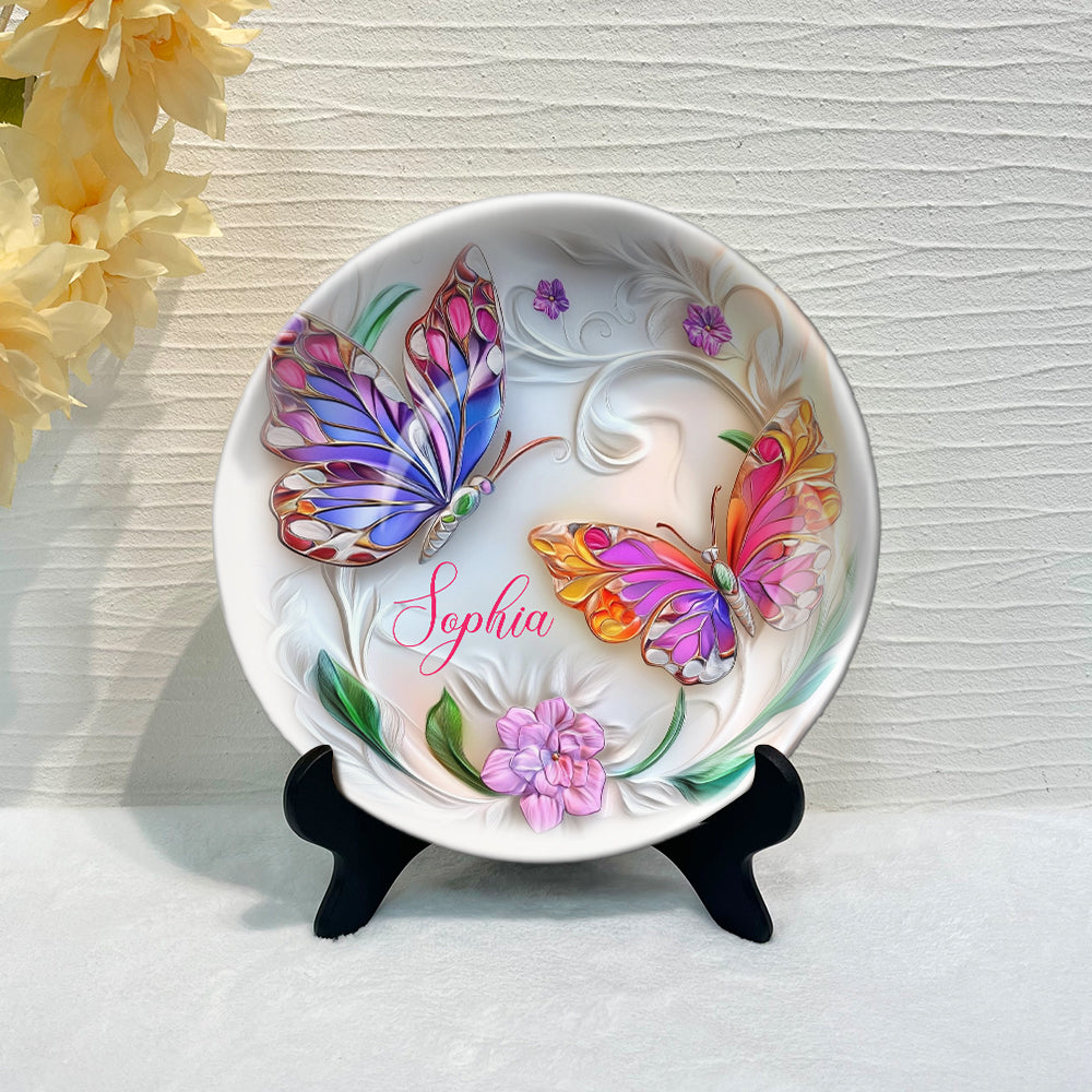 Superbe assiette ronde en céramique personnalisée avec papillon