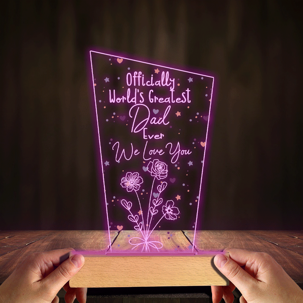 Officially World's Greatest Mom Ever - Gift for mom, grandpa, husband, wife, grandma, dad - Personalized Shaped Plaque Light Base