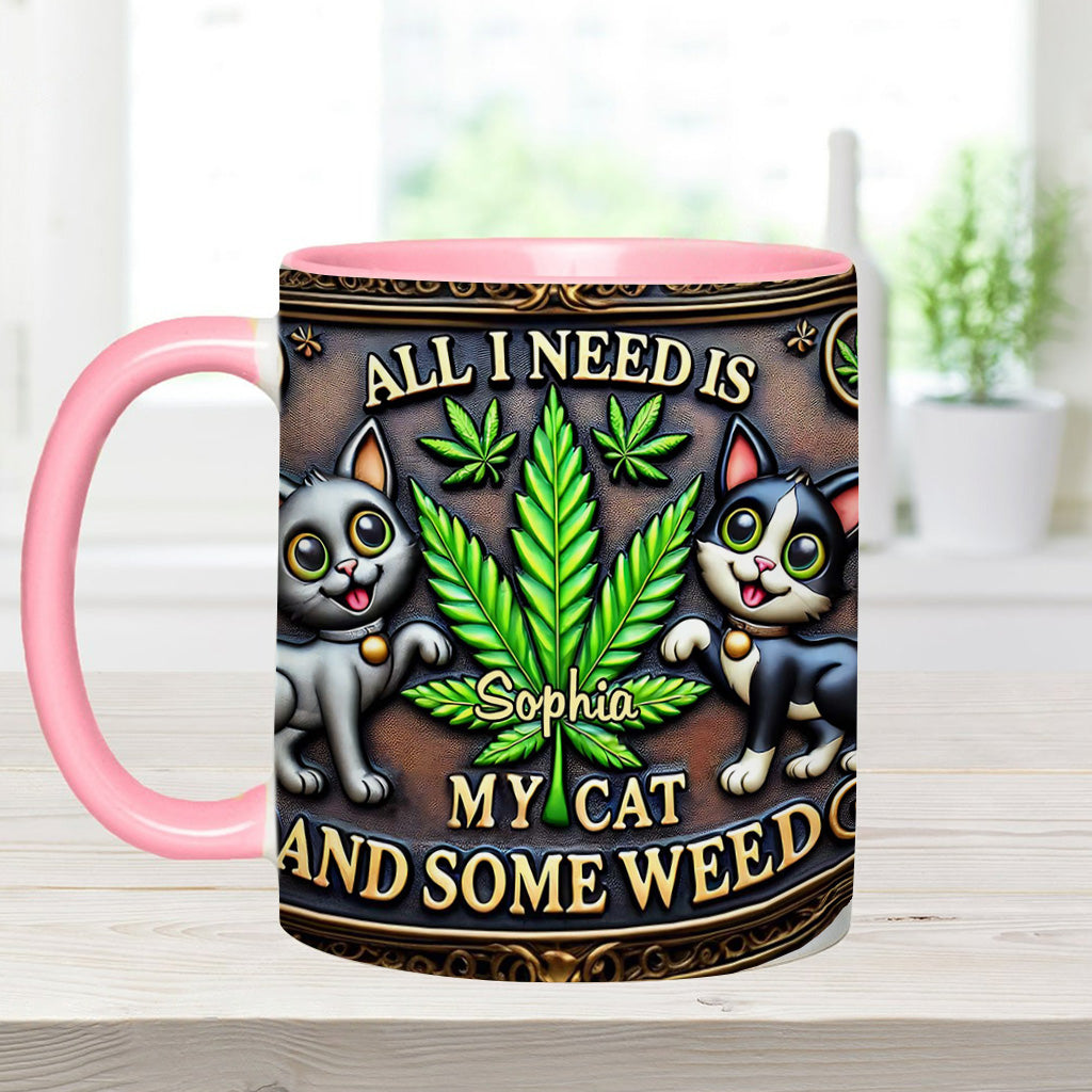 Alles, was ich brauche, ist meine Katze und etwas Gras – personalisierte Tasse mit Gras-Motiv