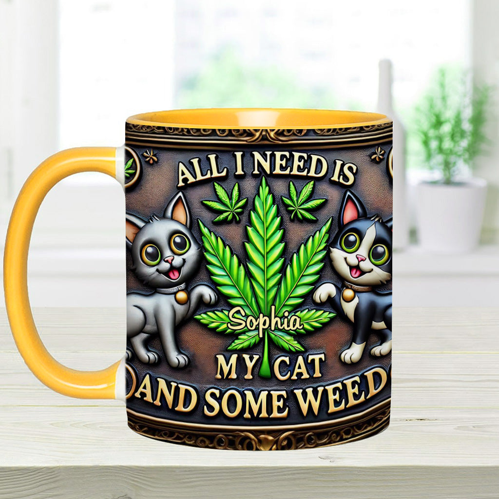 Alles, was ich brauche, ist meine Katze und etwas Gras – personalisierte Tasse mit Gras-Motiv