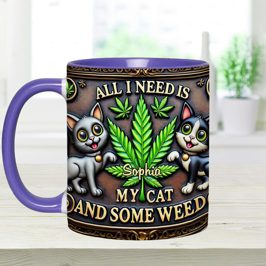 Alles, was ich brauche, ist meine Katze und etwas Gras – personalisierte Tasse mit Gras-Motiv