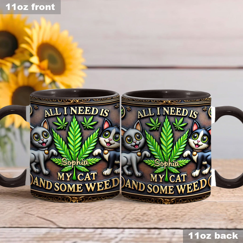 Alles, was ich brauche, ist meine Katze und etwas Gras – personalisierte Tasse mit Gras-Motiv