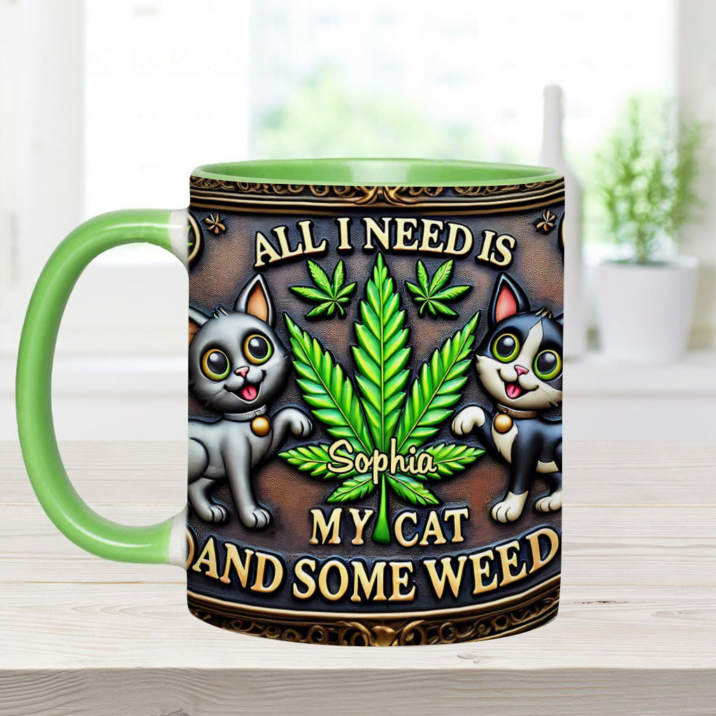 Alles, was ich brauche, ist meine Katze und etwas Gras – personalisierte Tasse mit Gras-Motiv