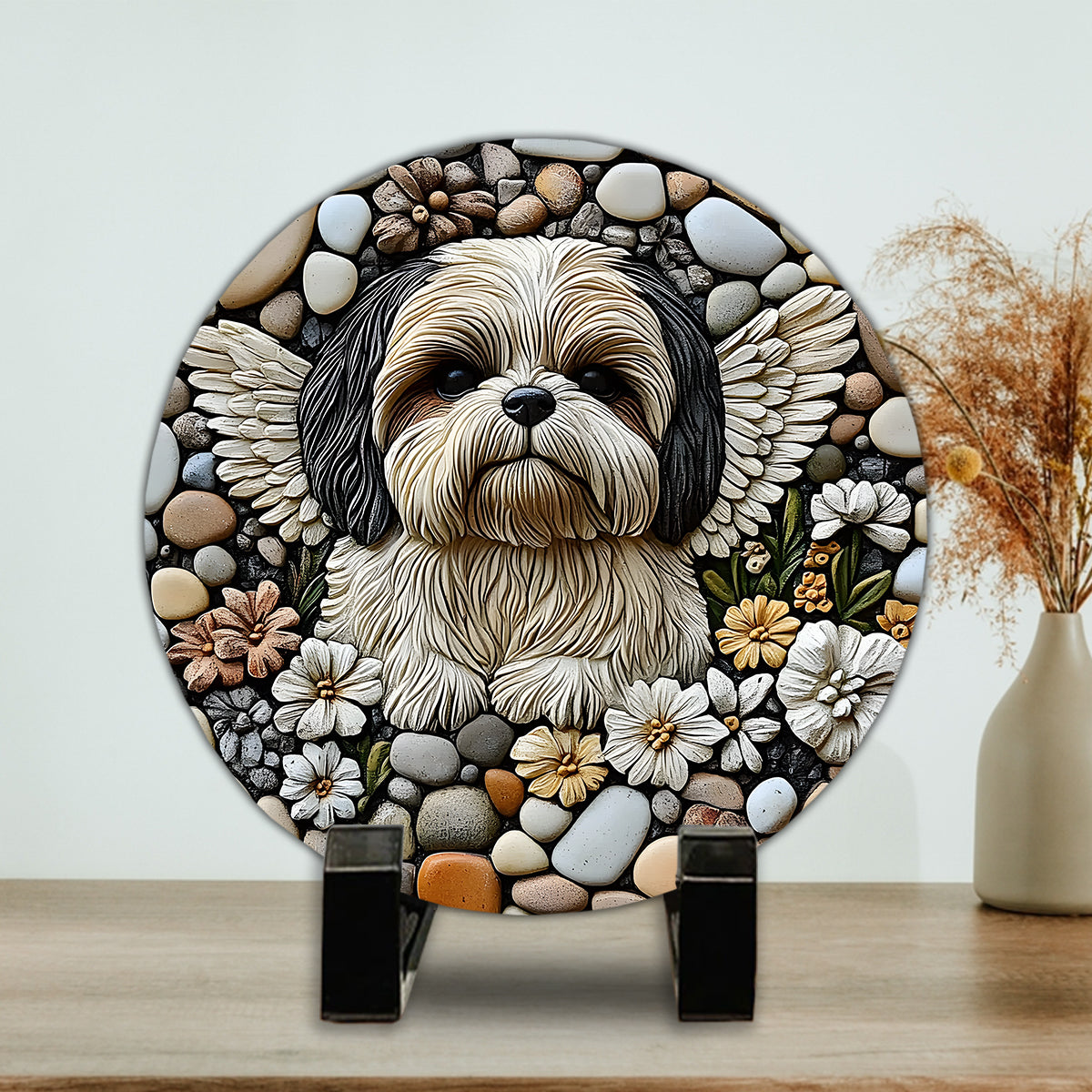 À jamais dans nos cœurs - Pierre ronde personnalisée pour chien