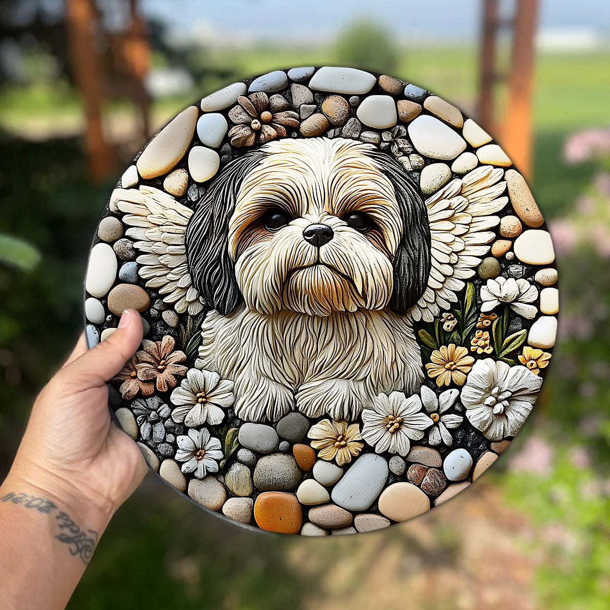 À jamais dans nos cœurs - Pierre ronde personnalisée pour chien