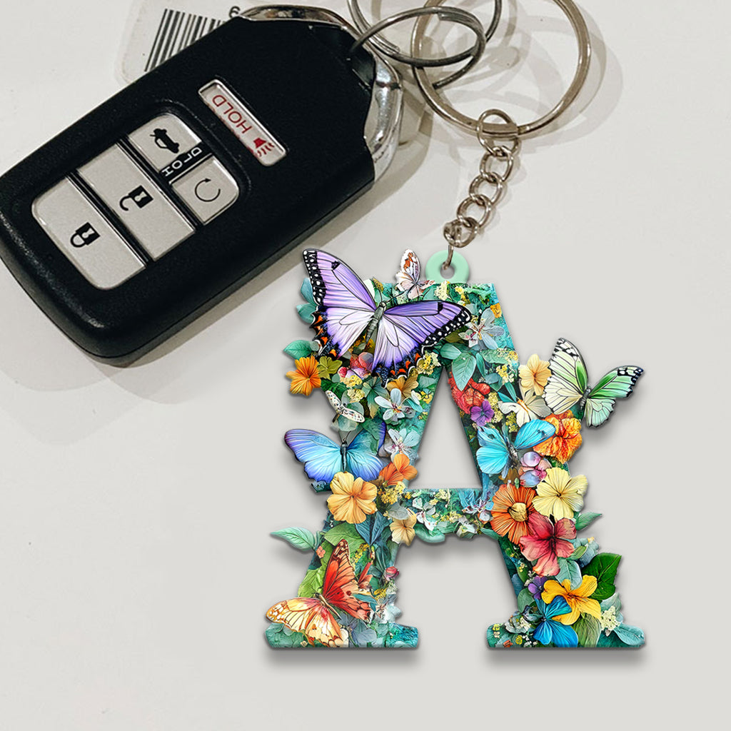 Brief mit Blumen und Schmetterlingen – Personalisierter Schmetterlings-Schlüsselanhänger