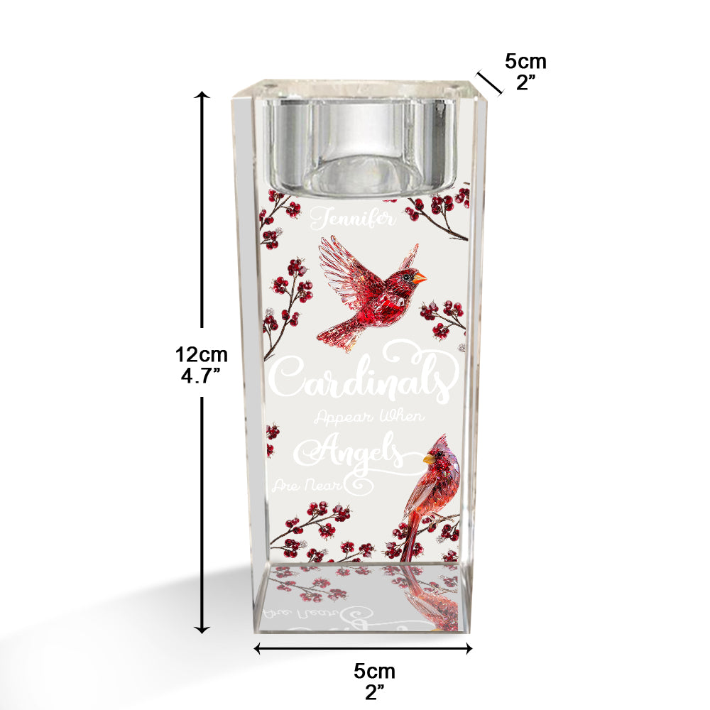 Cardinals Appear When Angels Are Near - Personalized Memorial Glass Candle Holder