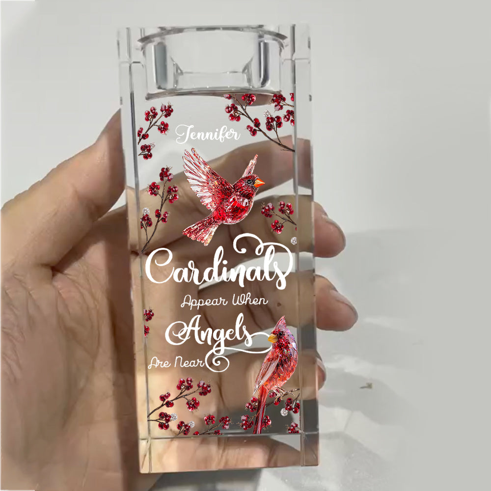 Cardinals Appear When Angels Are Near - Personalized Memorial Glass Candle Holder