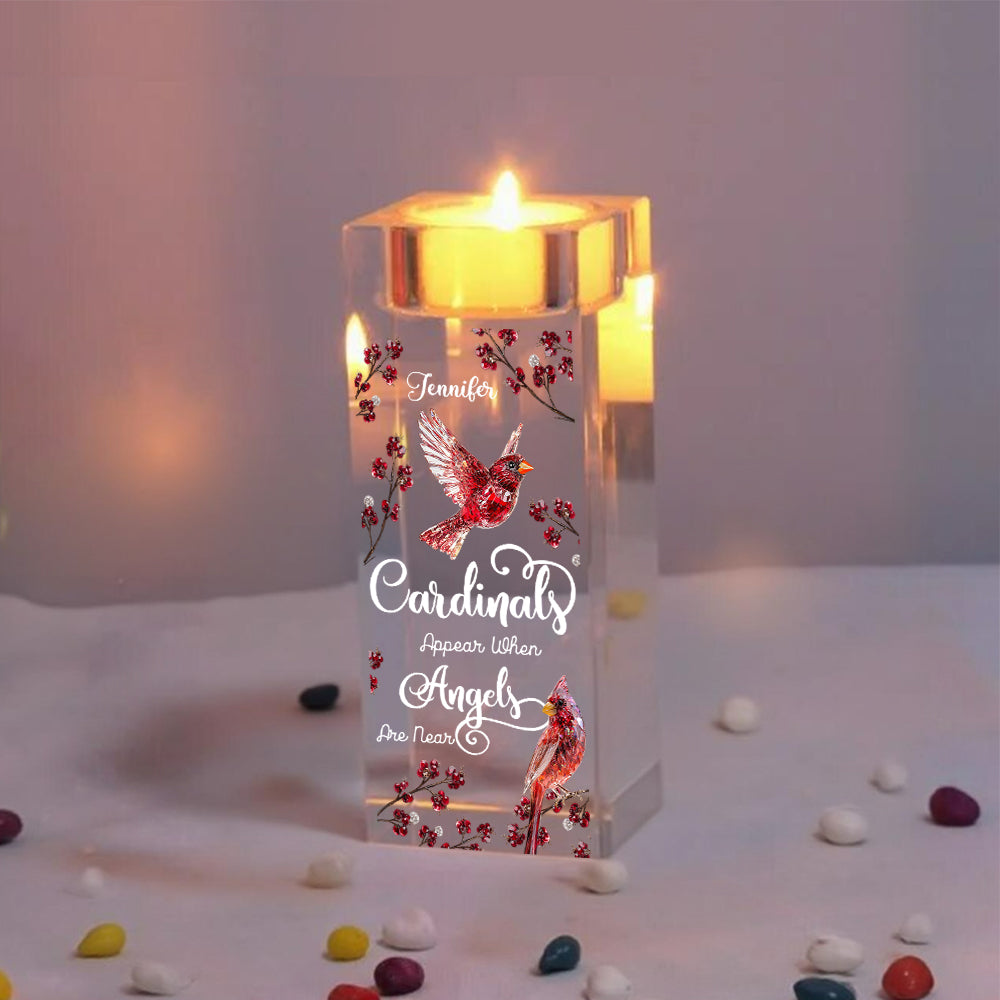 Cardinals Appear When Angels Are Near - Personalized Memorial Glass Candle Holder