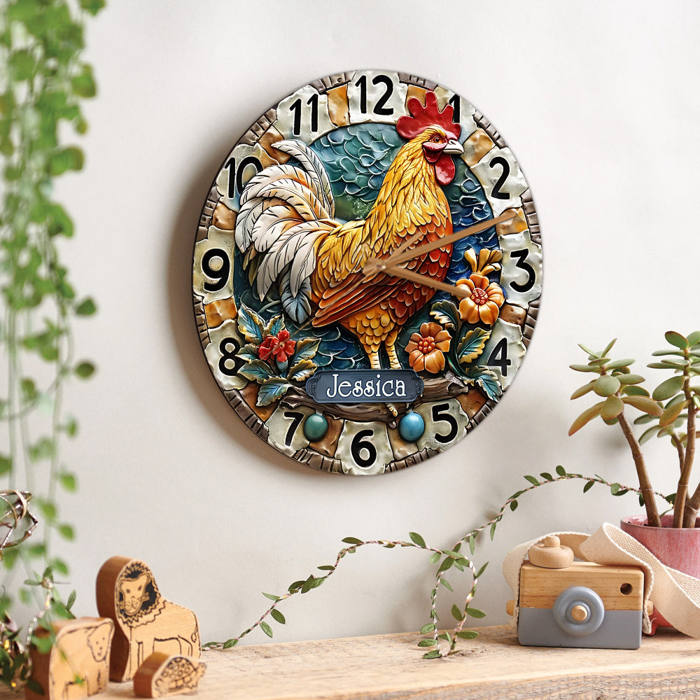 Bonjour - Horloge murale personnalisée en forme de poulet