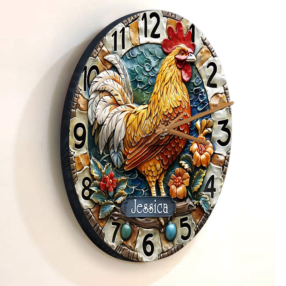 Bonjour - Horloge murale personnalisée en forme de poulet