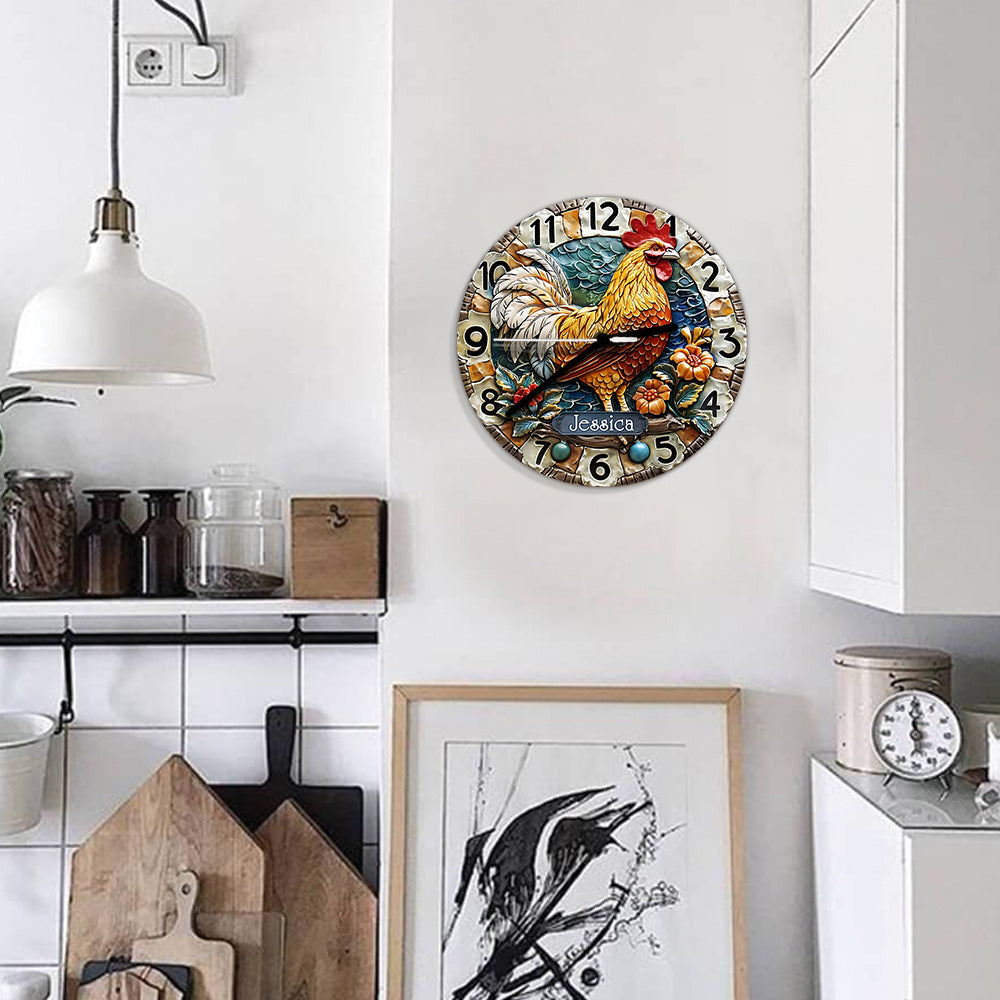 Bonjour - Horloge murale personnalisée en forme de poulet