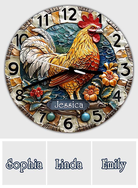 Bonjour - Horloge murale personnalisée en forme de poulet