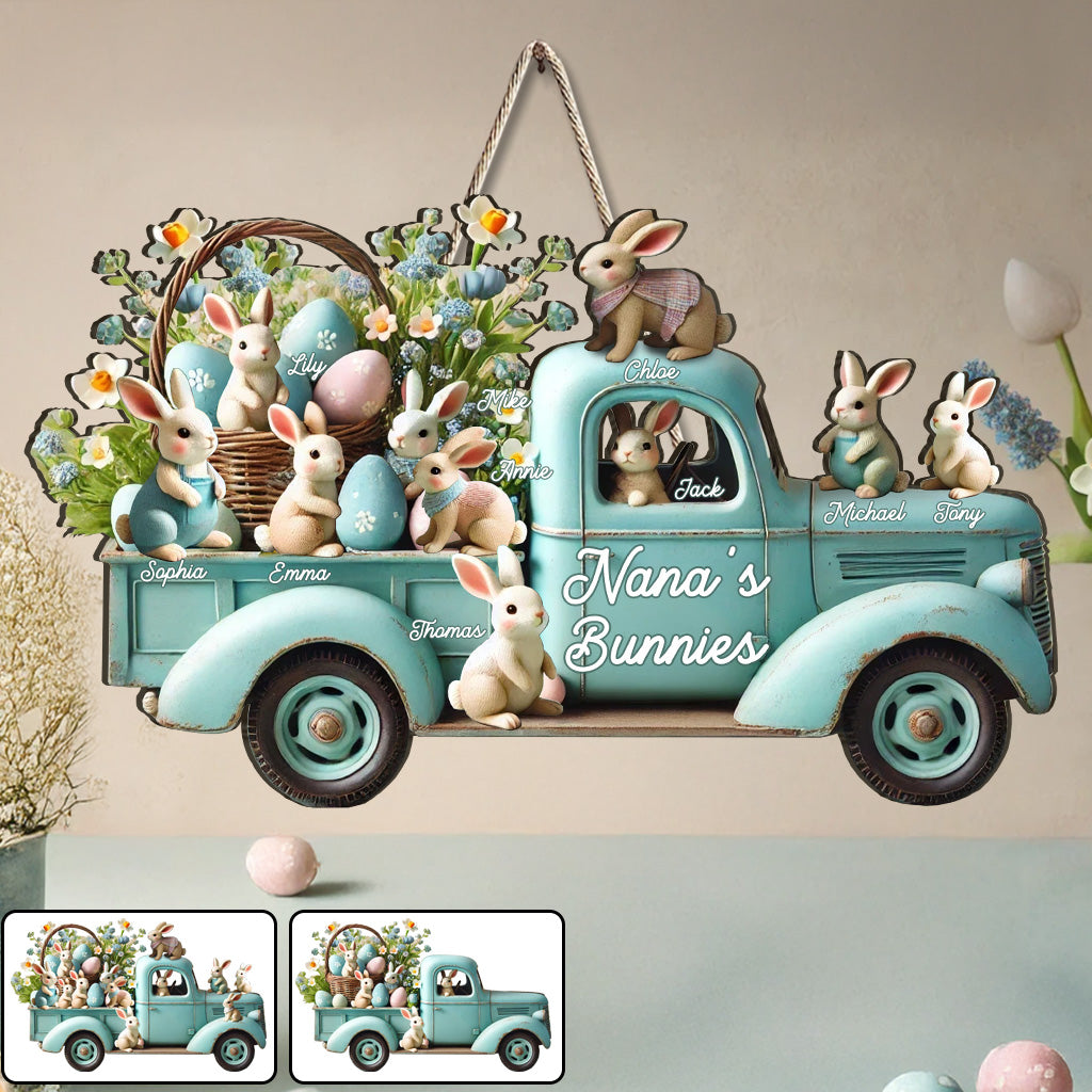 Lapins de maman/mamie - Panneau en bois personnalisé en forme de grand-mère