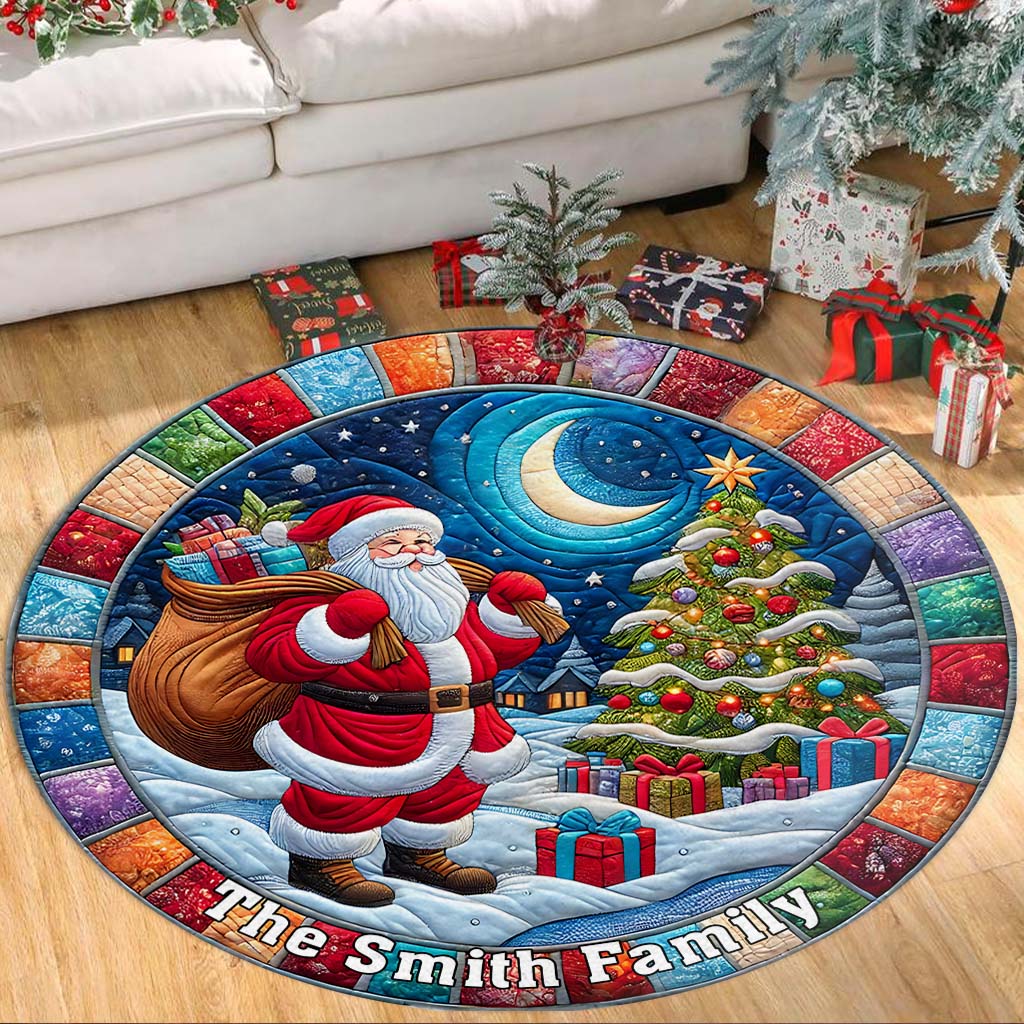 Frohe Weihnachten – Personalisierter runder Familienteppich