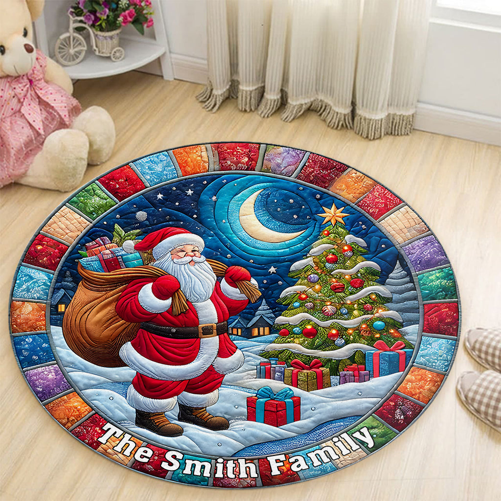 Frohe Weihnachten – Personalisierter runder Familienteppich