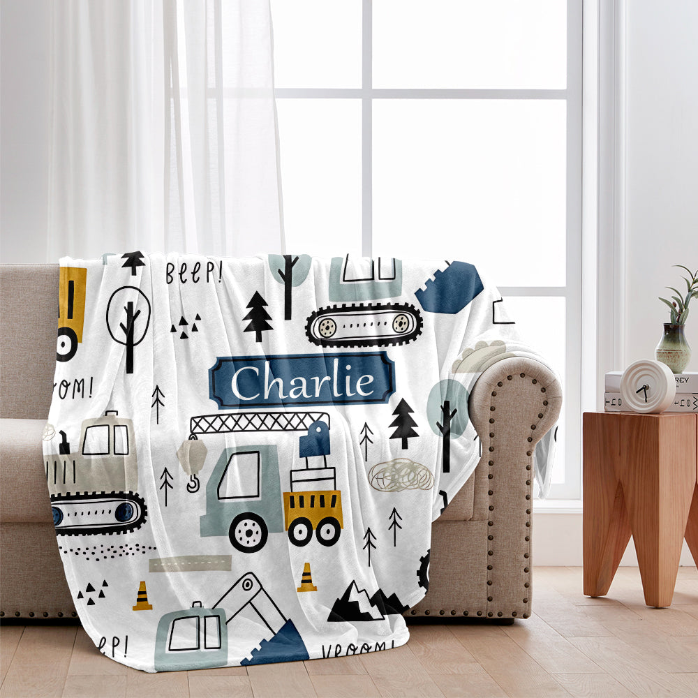 Adorables véhicules de chantier - Couverture personnalisée pour enfant
