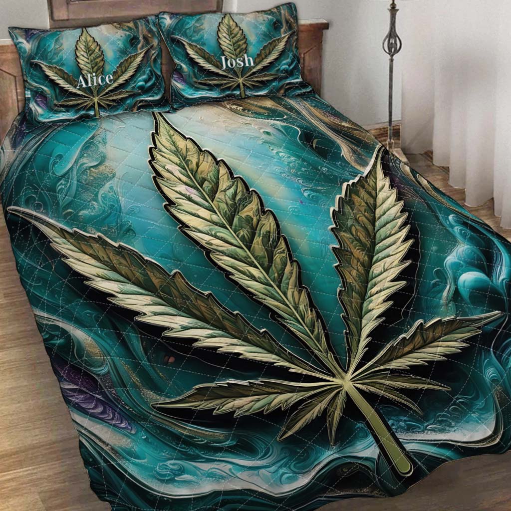 Ensemble de courtepointe personnalisé psychédélique sur le thème du cannabis