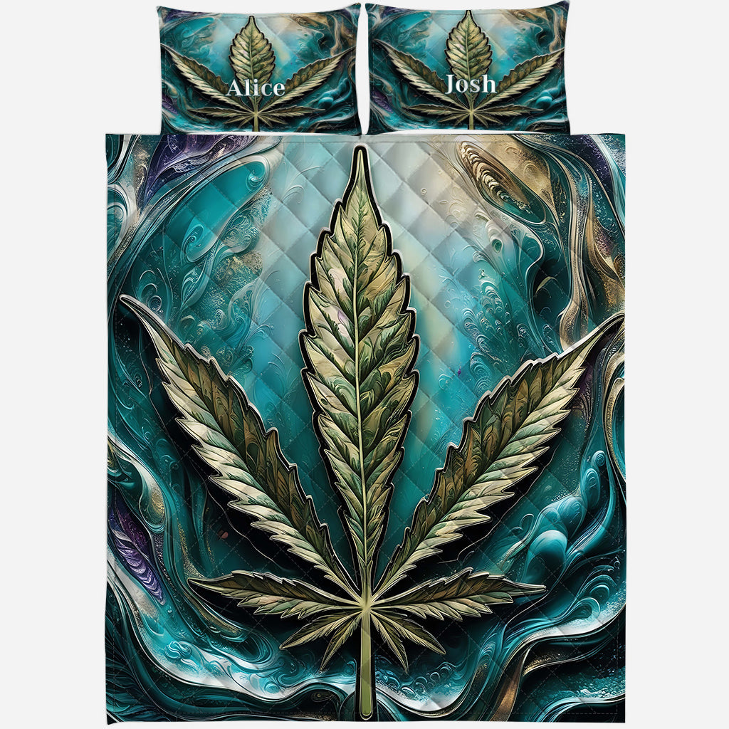 Ensemble de courtepointe personnalisé psychédélique sur le thème du cannabis