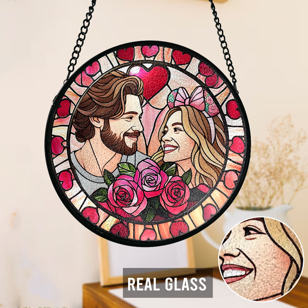 Faux Stained Glass Couples Portrait From Photo - Personalized Couple Stained Glass Suncatcher