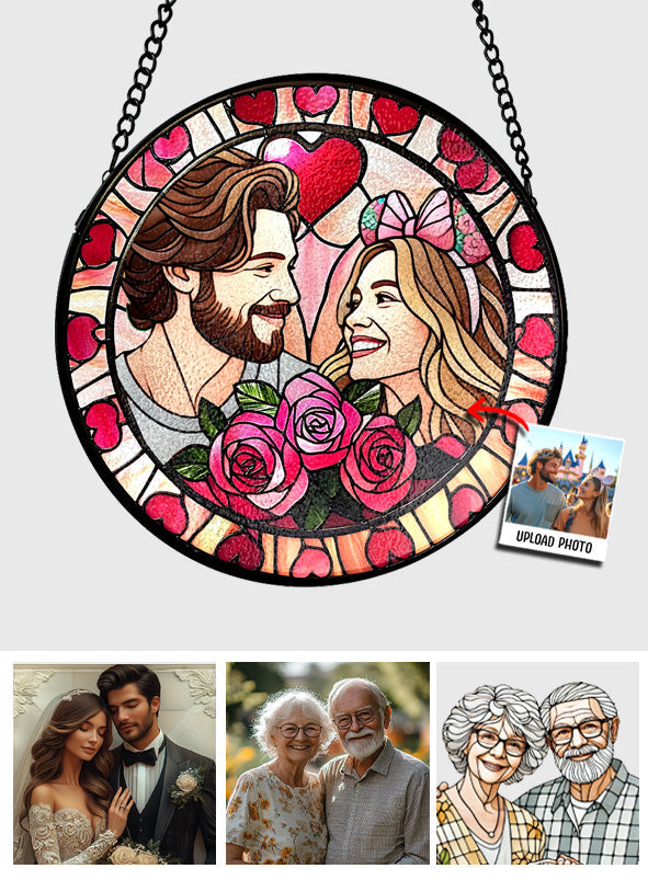 Faux Stained Glass Couples Portrait From Photo - Personalized Couple Stained Glass Suncatcher