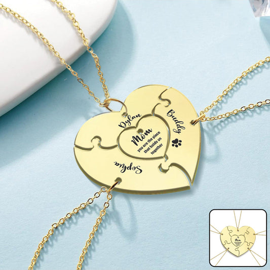 You Are The Piece That Holds Us Together - Personalized Mother Matching Pendant Necklace