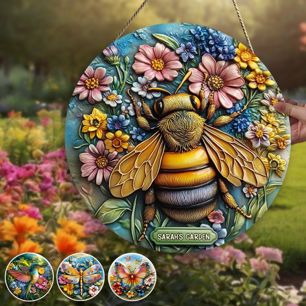 Schöner Garten – Personalisiertes rundes Gartenschild aus Holz