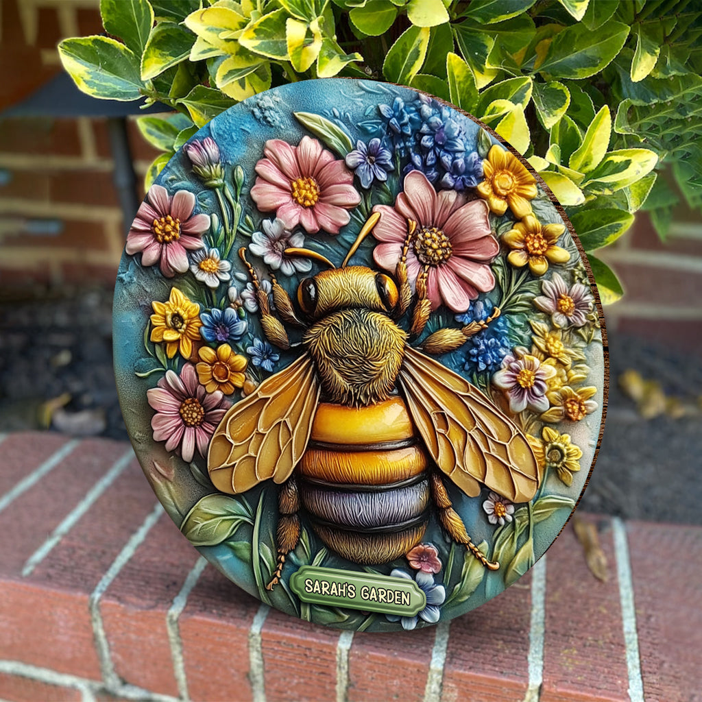 Schöner Garten – Personalisiertes rundes Gartenschild aus Holz