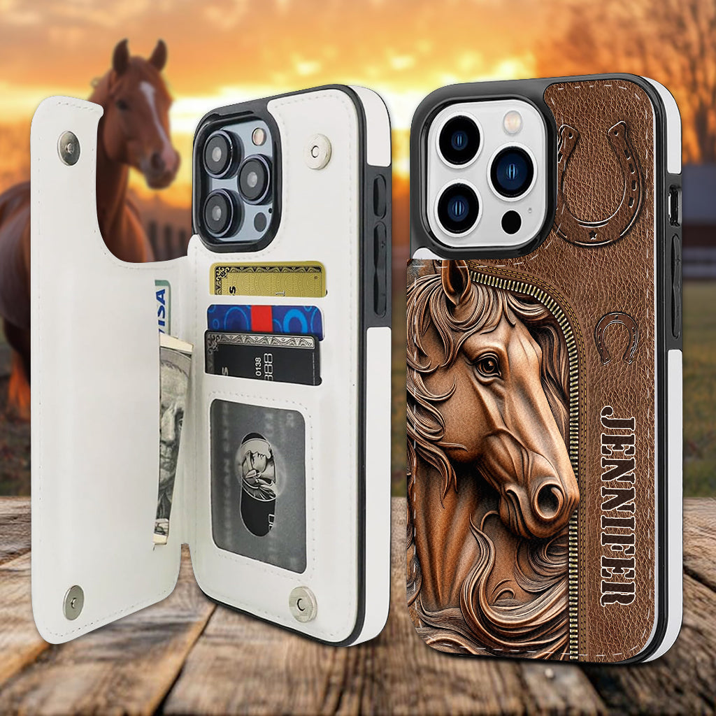 Easily Distracted By Horses - Personalized Horse Foldable Wallet Phone Case