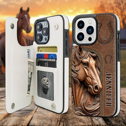 Easily Distracted By Horses - Personalized Horse Foldable Wallet Phone Case