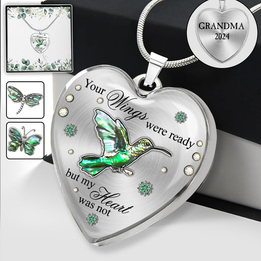 Your Wings Were Ready But My Heart Was Not - Personalized Memorial Heart Pendant Necklace